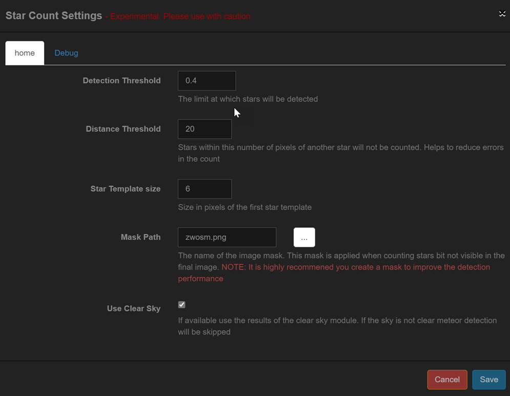 Starcount Settings